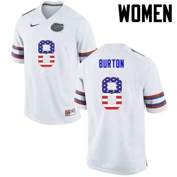 Women's NCAA Florida Gators Trey Burton #8 Stitched Authentic USA Flag Fashion Nike White College Football Jersey IPD7565VC